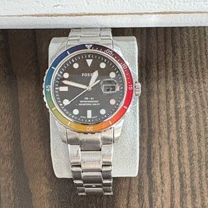 Fossil Silver Watch with Rainbow Bezel Curator Series Limited Edition